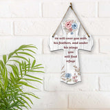 He will cover you with his feathers, and under his wings you will find refuge Cross Hanging Sign | Rustic Twine | Inspiring Religious Bible Decor