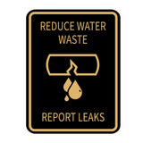 Signs ByLITA Portrait Round Reduce Water Waste: Report Leaks Door or Wall Sign Durable ABS Plastic | Laser Engraved | Easy Installation | Kitchen | Hygiene