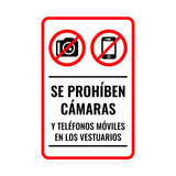 Portrait Round Plus Se Prohíben Cámaras y Teléfonos Móviles en los Vestuarios Wall or Door Sign | Spanish Dressing Room Retailer Signage