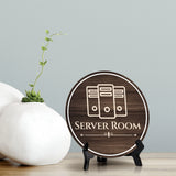 Server Room Circle Table Sign with Acrylic Stand (5x5") | Office Building Maintenance Sign