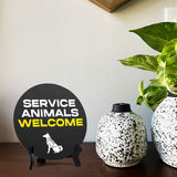 Service Animals Welcome Circle Table Sign with Acrylic Stand (5x5") | Public Spaces Signage