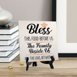 Bless This Food Before Us The Family Beside Us And The Love, Between Us 5"x 5" Square Table Sign With Acrylic Easel | Religious Home & Office Decor
