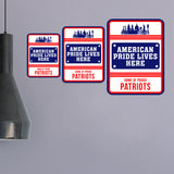 Portrait Round Plus American Pride Lives Here: Home of Proud Patriots Door or Wall Sign | Easy Installation | Patriotic Stars and Stripes USA Pride Sign