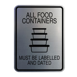 Signs ByLITA Portrait Round All Food Containers Must Be Labelled and Dated Door or Wall Sign Durable ABS Plastic | Laser Engraved | Easy Installation | Kitchen | Hygiene