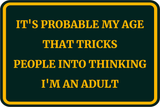 Classic Framed Plus It's Probable My Age That Tricks People Into Thinking I'm An Adult Wall or Door Sign | Funny Home Or Office Decor