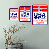 Portrait Round Plus USA Strong: Proud American Lives Here Door or Wall Sign | Easy Installation | Patriotic Stars and Stripes USA Pride Sign
