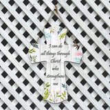 I can do all things through Christ who strengthens me Cross Hanging Sign | Rustic Twine | Inspiring Religious Bible Decor