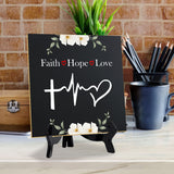 Faith Hope Love 5"x 5" Square Table Sign With Acrylic Easel | Religious Home Decor