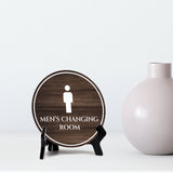 Men's Changing Room Circle Table Sign with Acrylic Stand (5x5") | Spa Gym Club Locker Room Sign