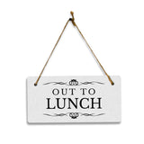 Out to Lunch 5" x 10" Hanging Wall or Door Sign | Rustic Twine | Stylish Business or Office Signage