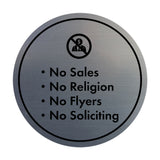 Circle No Sales, No Religion, No Flyers, No Soliciting Wall or Door Sign