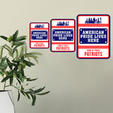Portrait Round Plus American Pride Lives Here: Home of Proud Patriots Door or Wall Sign | Easy Installation | Patriotic Stars and Stripes USA Pride Sign