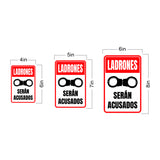 Portrait Round Plus Ladrones Serán Acusados Wall or Door Sign | Spanish Shoplifting Retailer Signage