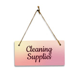 Cleaning Supplies 5x10 Hanging Plus Wall or Door Sign | Rustic Twine | Range of Vibrant Decor Styles | Room Signs For Home and Business