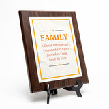 Family A Circle Of Strength, Founded On Faith, Joined In Love, Kept By God. Decorative Wall Plaque With Easel Acrylic Stand | Religious Plaques