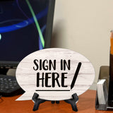 Sign in Here Oval Speech Bubble (6 x 4") Table Sign With Acrylic Easel