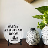 Sauna and Steam Room Circle Table Sign with Acrylic Stand (5x5") | Public Spaces Signage