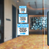 Square Plus Please Deliver All Packages To The Rear Entrance Right Arrow Wall or Door Sign | Health & Safety Warehouse Business Signage