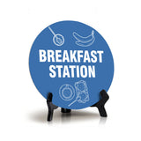 Breakfast Station Circle Table Sign with Acrylic Stand (5x5") | Public Spaces Signage