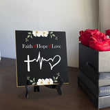 Faith Hope Love 5"x 5" Square Table Sign With Acrylic Easel | Religious Home Decor