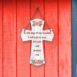 In the day of my trouble I will call to you, for you will answer me Cross Hanging Sign | Rustic Twine | Inspiring Religious Bible Decor