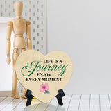 Life Is A Journey Enjoy Every Moment Heart Table Sign with Acrylic Stand (6x5") | Religious Home Decor