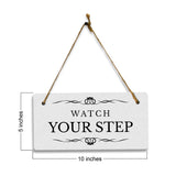 Watch Your Step 5" x 10" Hanging Wall or Door Sign | Rustic Twine | Stylish Business or Office Safety Signage