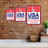 Portrait Round Plus USA Strong: Proud American Lives Here Door or Wall Sign | Easy Installation | Patriotic Stars and Stripes USA Pride Sign