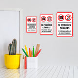 Portrait Round Plus Se Prohíben Cámaras y Teléfonos Móviles en los Vestuarios Wall or Door Sign | Spanish Dressing Room Retailer Signage