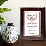 Thank You Gratitude and Appreciation Customizable Award Plaque |Easel Mount Option | Recognition of Achievement and Service Personalizable Plaques