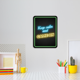 Portrait Round Plus Keep Calm and Game On Wall or Door Sign | Easy Installation | Gaming | Home Decor