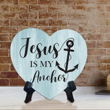 Signs ByLITA Heart Jesus is My Anchor Wood Color, Table Sign [6 x 5"]