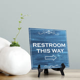Signs ByLITA Restroom This Way, Wood Color, Square Table Sign (5" x 5")