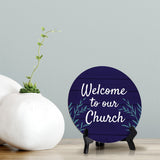 Welcome to Our Church Circle Table Sign with Acrylic Stand (5x5") | Home & Office Decor