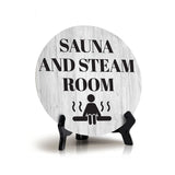 Sauna and Steam Room Circle Table Sign with Acrylic Stand (5x5") | Public Spaces Signage