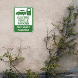 Portrait Round Plus Electric Vehicle Parking Only While Charging Door or Wall Sign | Electric Vehicle Charging Station | Parking