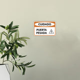 Classic Framed Plus Cuidado Puerta Pesada Door or Wall Sign | Business Warning Signage