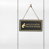 Multi-Faith Prayer Room 5x10 Hanging Plus Wall or Door Sign | Rustic Twine | Workplace Religion Signage
