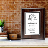 Legal and Justice Theme Custom Award Plaque | Achievement and Service Personalizable Plaques