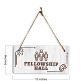 Fellowship Hall 5x10 Hanging Plus Wall or Door Sign | Religious Rustic Wood Sign