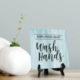 Signs ByLITA Employees Must Wash Hands, Wood Color, Square Table Sign (5" x 5”)