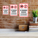 Portrait Round Plus Se Prohíben Cámaras y Teléfonos Móviles en los Vestuarios Wall or Door Sign | Spanish Dressing Room Retailer Signage