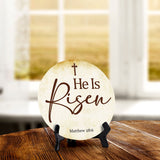 He Is Risen Matthew 28:6 Circle Table Sign with Acrylic Stand (5x5") | Religious Home Decor