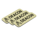 Deacon, 1 x 3" Name Tag/Badge, Praying Hands Design (3 Pack)