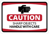 Classic Framed Plus Caution Sharp Objects Handle with Care Door or Wall Sign | Workplace Health and Safety Warning Signage