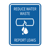 Signs ByLITA Portrait Round Reduce Water Waste: Report Leaks Door or Wall Sign Durable ABS Plastic | Laser Engraved | Easy Installation | Kitchen | Hygiene