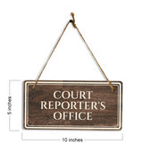 Court Reporter's Office 5" x 10" Hanging Wall or Door Sign | Legal and Court House Rustic Twine Signage