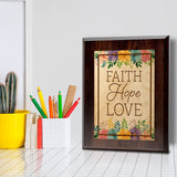 Faith Hope Love Decorative Wall Plaque With Easel Acrylic Stand | Religious Feel Good Home Decor