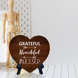 Grateful Thankful Blessed Heart Table Sign with Acrylic Stand (6x5") | Religious Home Decor