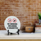 No Smoking Including E-Cigarettes Circle Table Sign with Acrylic Stand (5x5") | Home & Office Decor